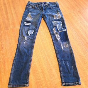 Bleuology Denim Skinny Jeans Distressed Tears Patches Stitching on Pockets 13